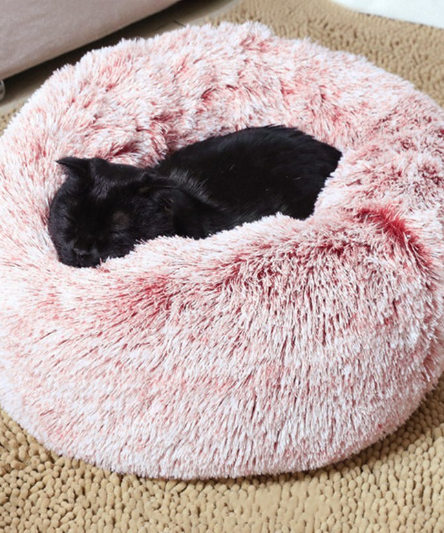 Round Cat Bed Warm Sleeping Cat Nest For Dogs Basket Pet Products Cushion Soft Long Plush Cat Pet Bed Mat Cat House Animals Sofa-3