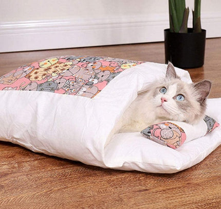 Winter Warm Pet Dog Cave Bed Soft Fleece Washable Removable for Cat Puppy Japanese Style Sleeping Bag Cushion House-0