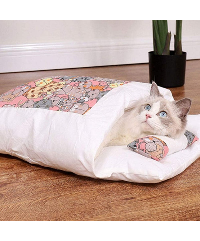 Winter Warm Pet Dog Cave Bed Soft Fleece Washable Removable for Cat Puppy Japanese Style Sleeping Bag Cushion House-0