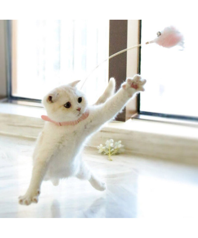 Funny Cat Collar Toy Feather Teaser Stick Interesting Automatic Cat Toy Foot Interactive Cats Teaser Feather Kitten Toys-0
