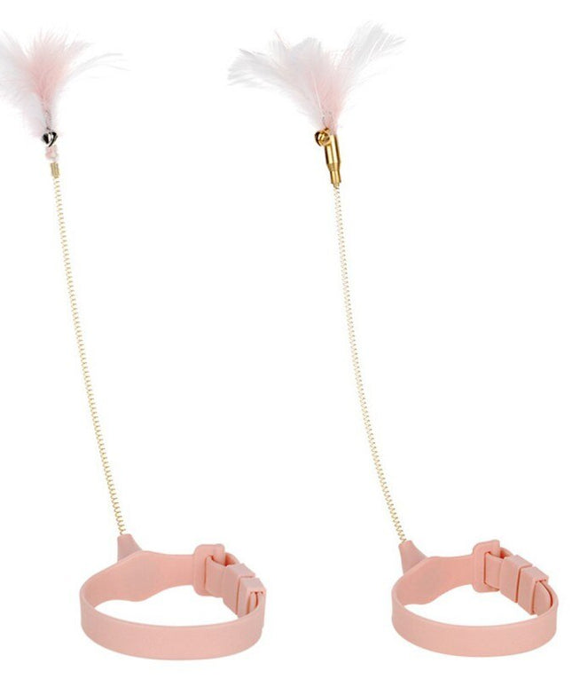 Funny Cat Collar Toy Feather Teaser Stick Interesting Automatic Cat Toy Foot Interactive Cats Teaser Feather Kitten Toys-3