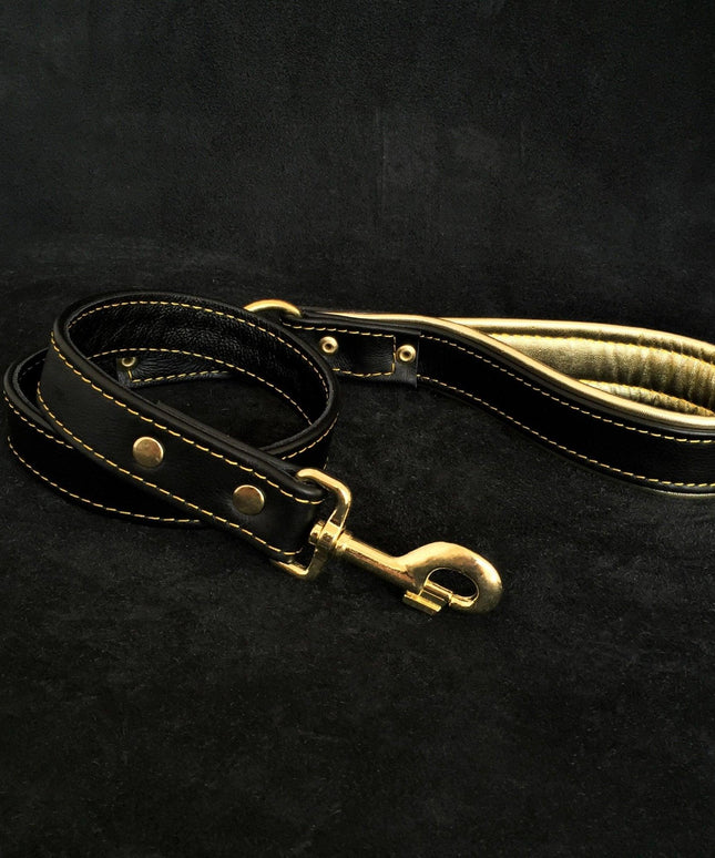 Soft leather brass plated leash-1