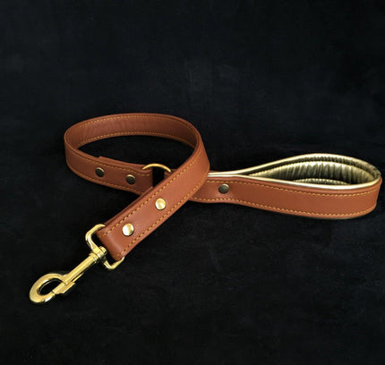 Soft leather brass plated leash-0