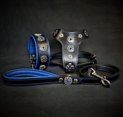 The ''Bijou'' SET -  Collar, Harness, Leash. Blue-0