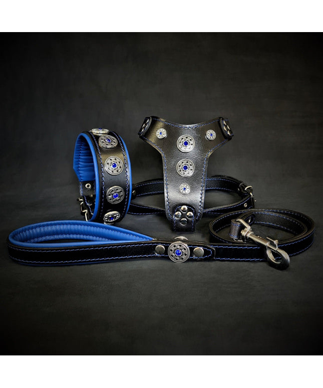 The ''Bijou'' SET -  Collar, Harness, Leash. Blue-0