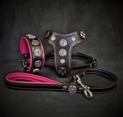 The ''Bijou'' SET -  Collar, Harness, Leash. Pink-0