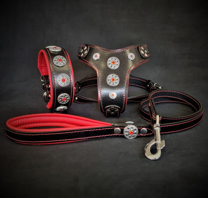The ''Bijou'' SET -  Collar, Harness, Leash. Red-0