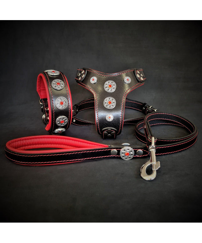 The ''Bijou'' SET -  Collar, Harness, Leash. Red-0
