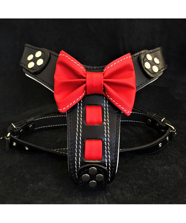 The "Bowtie" handmade leather harness black Small to Medium Size-0