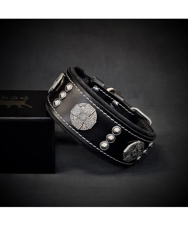 The "Maximus" collar 2 inch wide black & silver-0