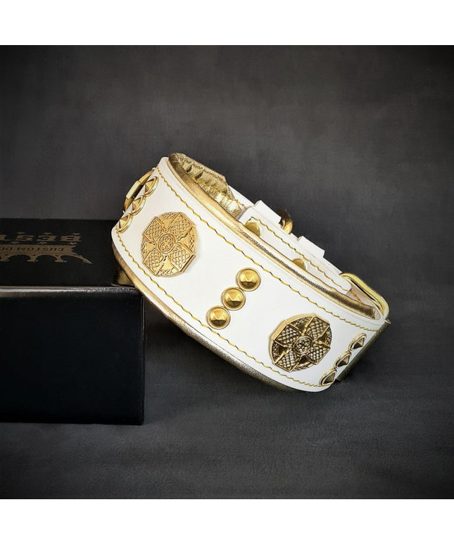 The "Maximus" collar 2 inch wide white & gold-0