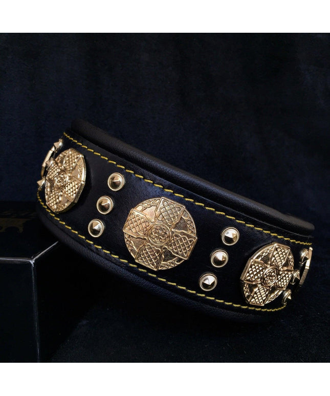 The "Maximus" collar 2.5 inch wide black & gold-0