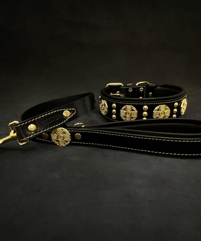 The "Maximus" collar 2.5 inch wide black & gold-2