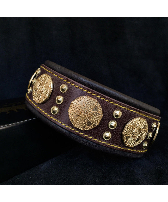 The "Maximus" collar 2.5 inch wide brown & gold-0