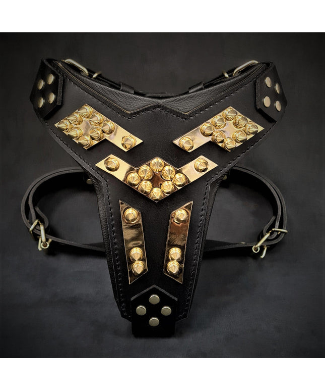 The ''Midas'' leather dog harness gold-0