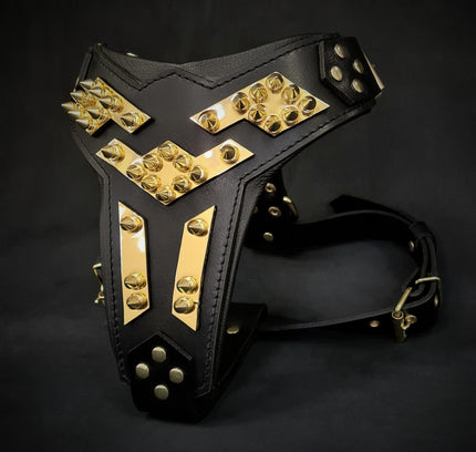 The ''Midas'' leather dog harness gold-1