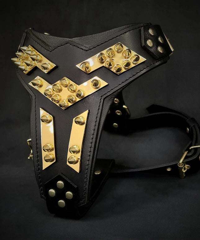The ''Midas'' leather dog harness gold-1