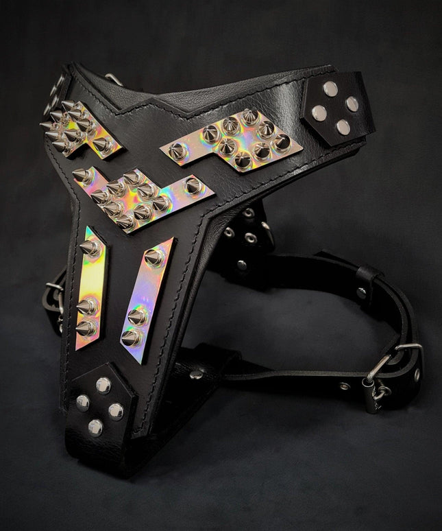 The ''Midas'' leather dog harness silver-1